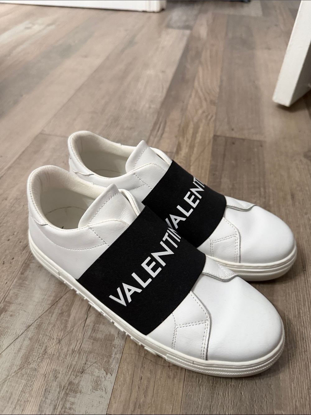 Valentino White Sneakers with Black Logo Strap Woman